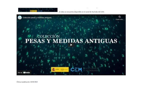 Centro Español de Metrología, vídeo &quot;Colección de Pesas y Medidas&quot;